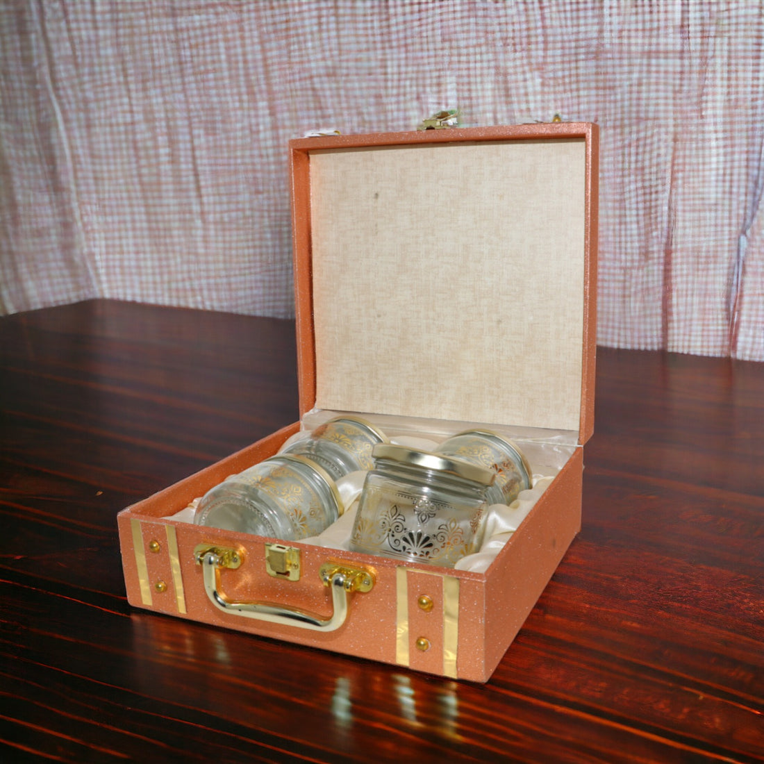 Square Briefcase Box with 4 Glass Jar (350ml Each)
