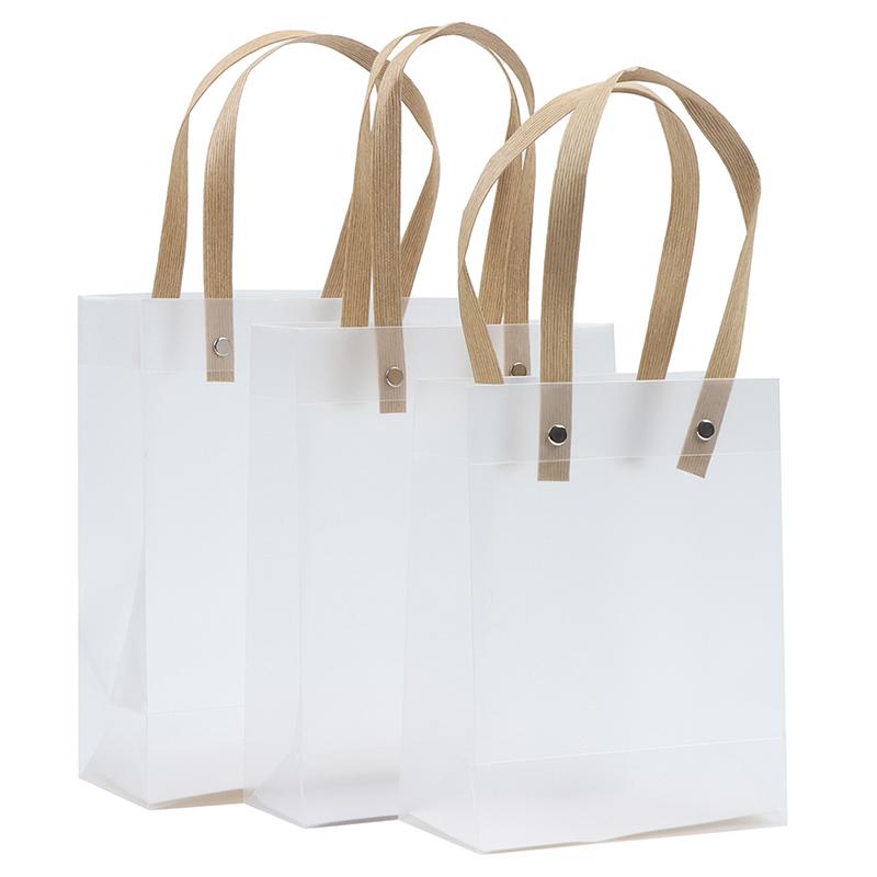 Frosted PP Bags With Wooden Textured Handles