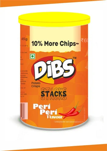 Dibs Stacks Potato Crisps Stackable Chips Peri Peri Flavour 45g