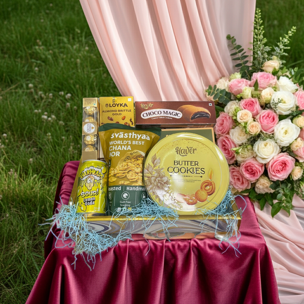 Premium Wooden Tray Wedding Return Gift Hamper – Luxury Snack Celebration Edition