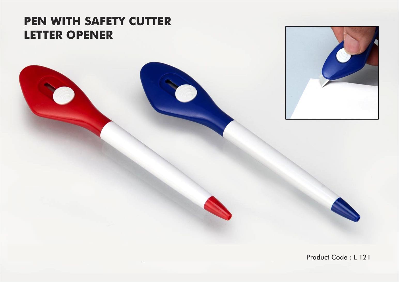 Pen with Safety Cutter / Letter Opener: Blue