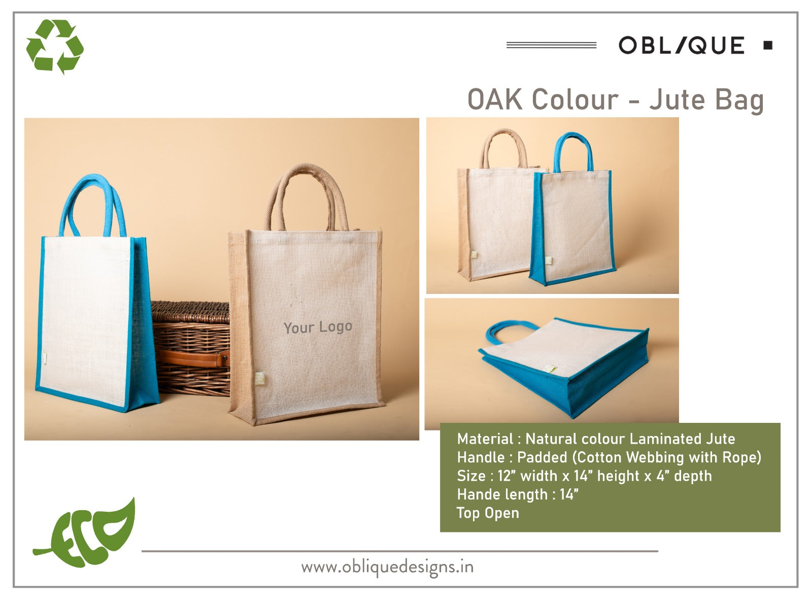 Oblique Oak Colour Jute Bag: 1N