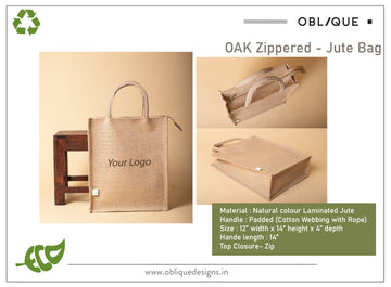 Oblique Oak Zippered Jute Bag: 1N