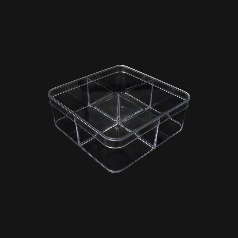 Square Transparent Crystal Box with Four Cube Partitions(13cmx13cmx5 cm): 1 Nos