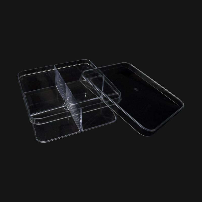 Square Transparent Crystal Box with Four Cube Partitions(13cmx13cmx5 cm): 1 Nos