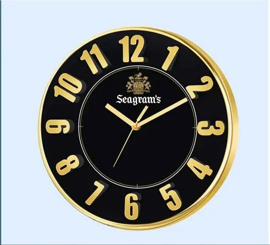 Bold Black Wall Clock with 3D Numbers | with Metallic Bezel, Numbers and Hands | Branding included MOQ 100pc Golden