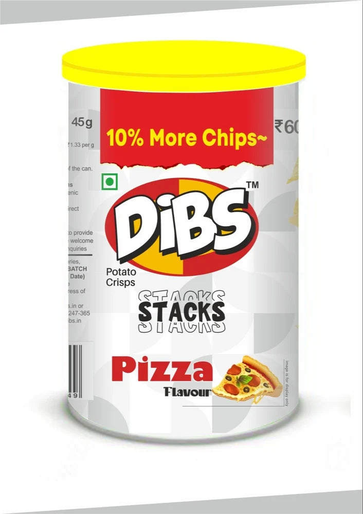 Dibs Stacks Potato Crisps Stackable Chips Pizza Flavour 45g