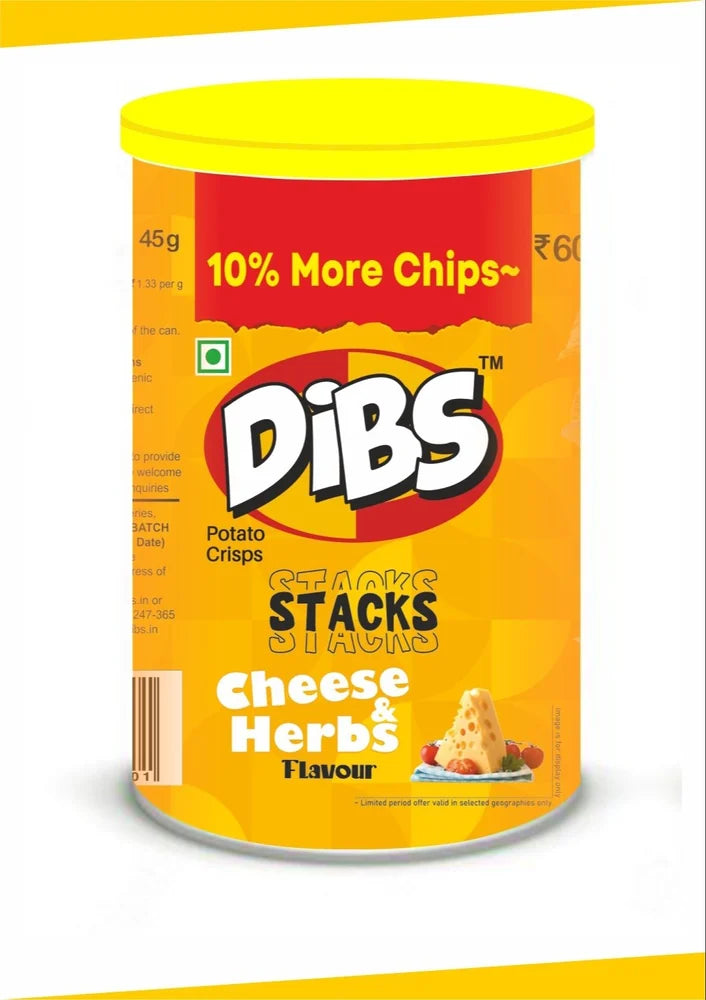 Dibs Stacks Potato Crisps Stackable Chips Cheese & Herbs Flavour 45g