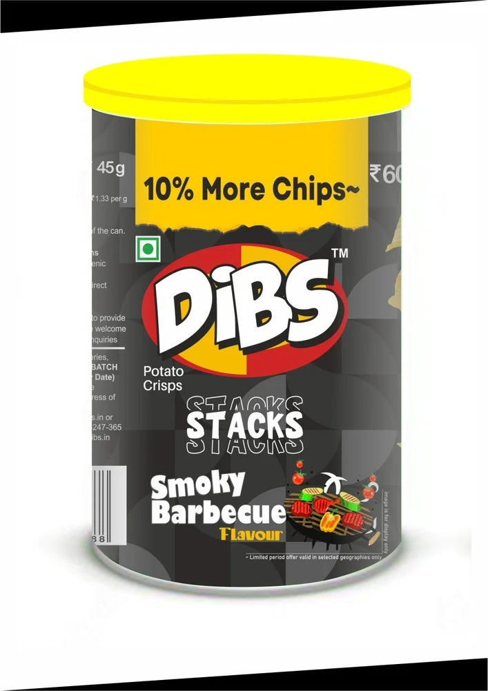 Dibs Stacks Potato Crisps Stackable Chips Smoky Barbecue Flavour 45g