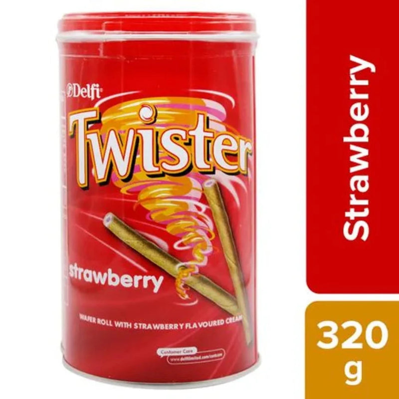 Delfi Twister Wafer Rolls Strawberry 320g - Tin