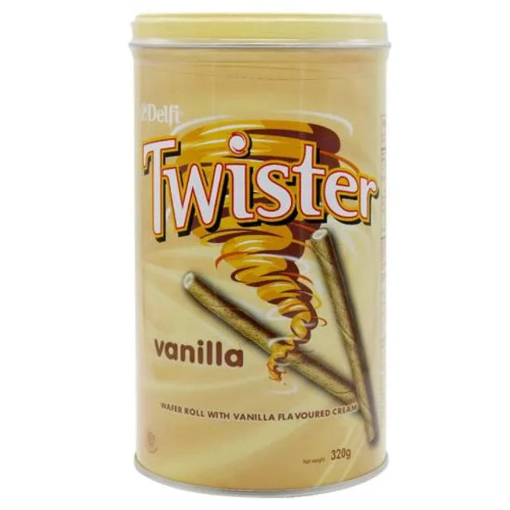Delfi Twister Wafer Rolls Vanilla 320g - Tin