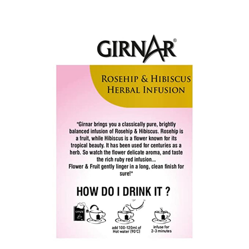 Girnar Green Tea Rosehip & Hibiscus Herbal Infusion 10 Tea Bags - Box