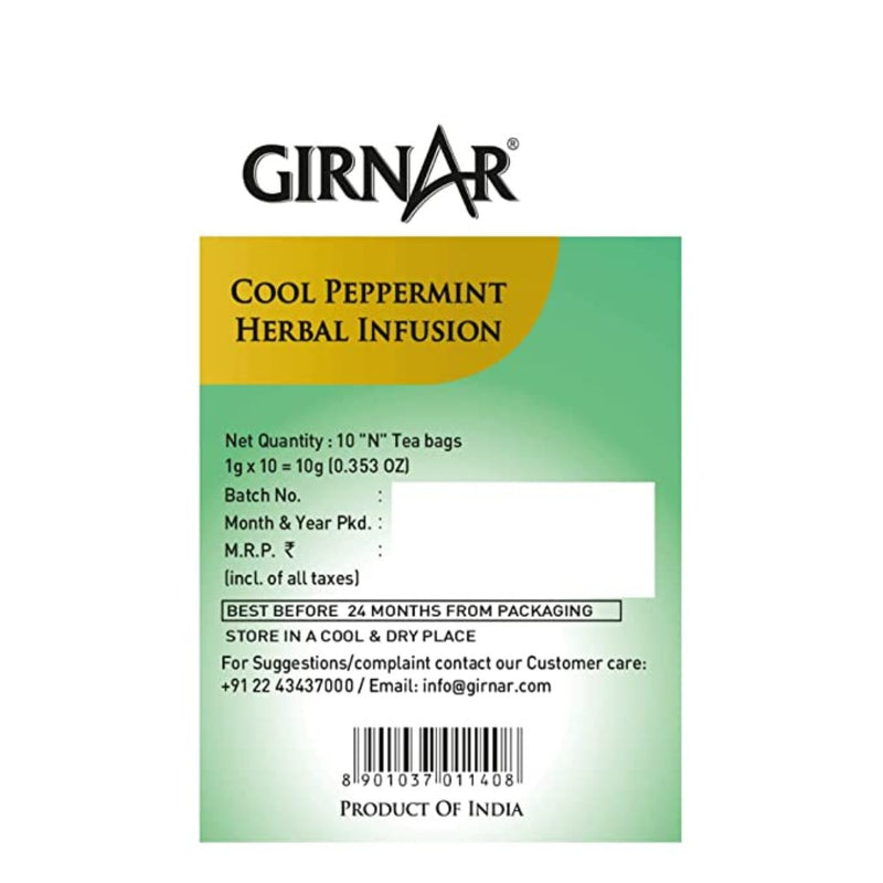 Girnar Green Tea Cool Peppermint Herbal Infusion 10 Tea Bags - Box