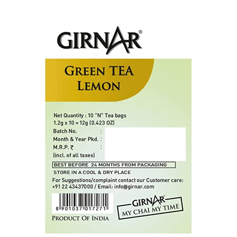 Girnar Green Tea Lemon 10 Tea Bags - Box