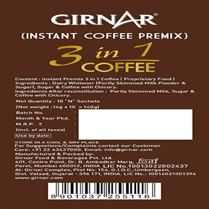 Girnar Instant Coffee Premix Coffee 3 In 1 10 Sachets - Box