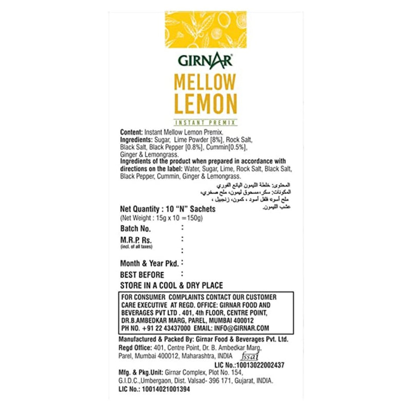 Girnar Instant Premix Mellow Lemon 10 Sachets - Box