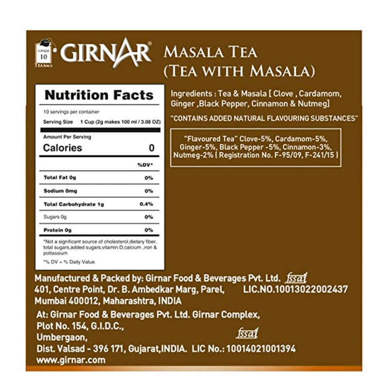 Girnar Black Tea Masala Tea 10 Tea Bags - Box
