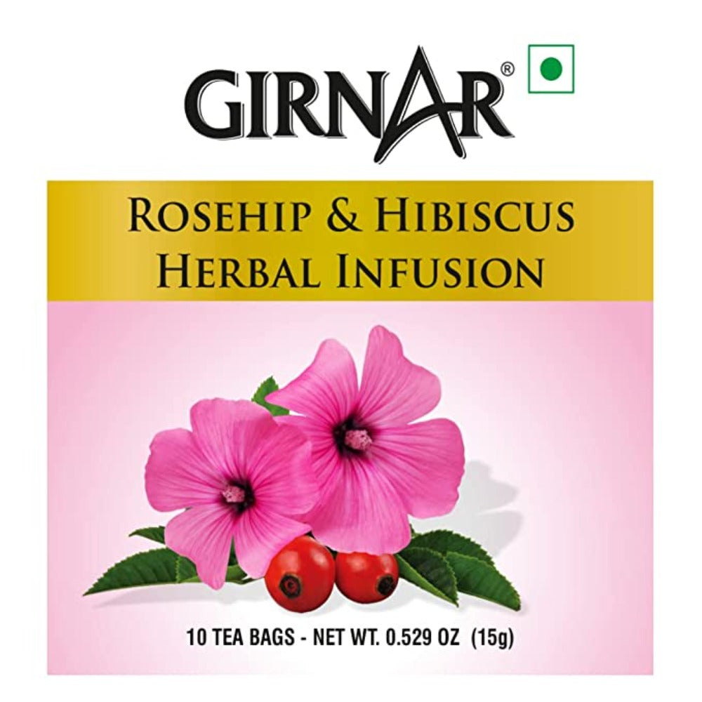 Girnar Green Tea Rosehip & Hibiscus Herbal Infusion 10 Tea Bags - Box