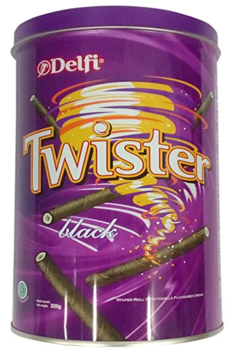 Delfi Twister Wafer Rolls Black 320g - Tin