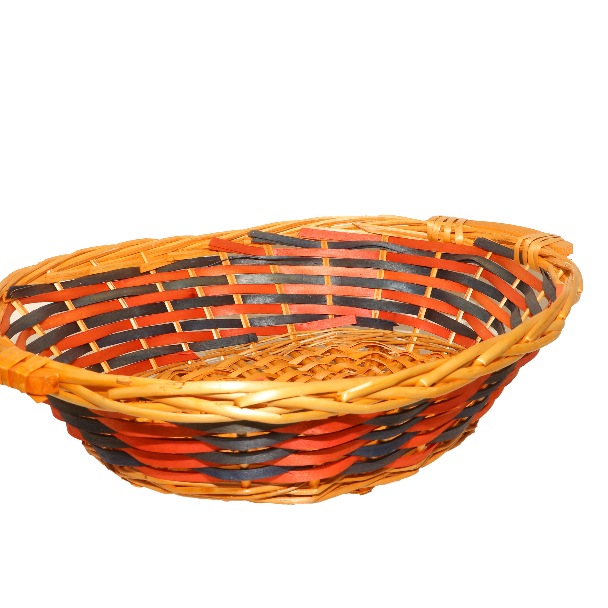 Handwoven Oval Bamboo Basket – Large Multi-Tone Storage & Serving Basket