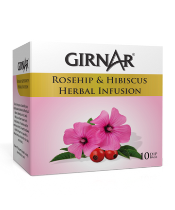 Girnar Green Tea Rosehip & Hibiscus Herbal Infusion 10 Tea Bags - Box