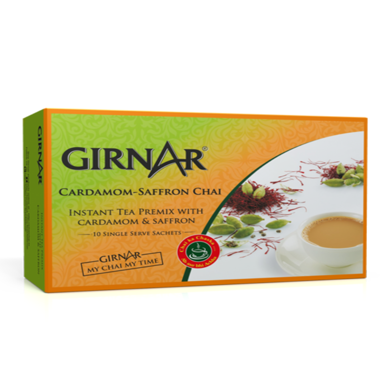 Girnar Instant Tea Premix Cardamom Saffron Chai 10 Sachets - Box