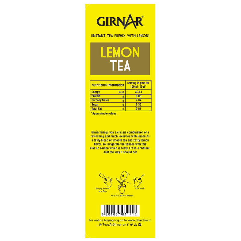 Girnar Instant Premix Lemon Tea 10 Sachets - Box