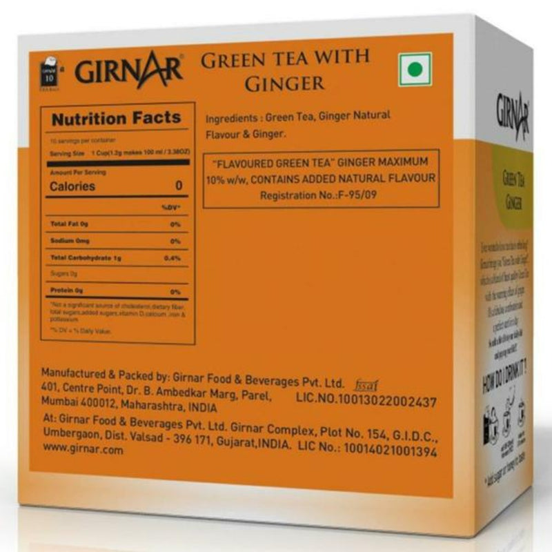 Girnar Green Tea Ginger 10 Tea Bags - Box